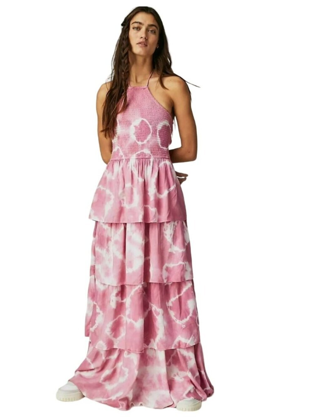 Jens Pirate Booty Free People Boho Tie Dye Ruffle Smocked Maxi Dress